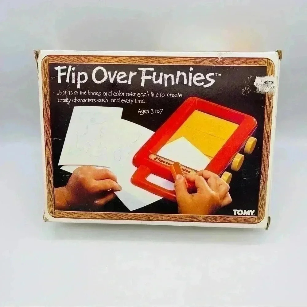 Vintage 1980's Tomy Flipover Funnies Rubbing Tracing Sketch Toy